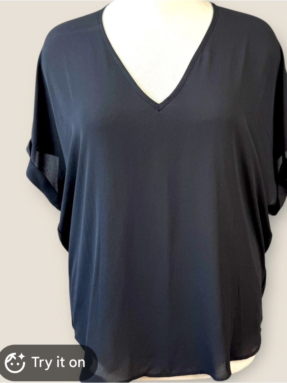 Lush Navy V-Neck Short Sleeve Blouse
